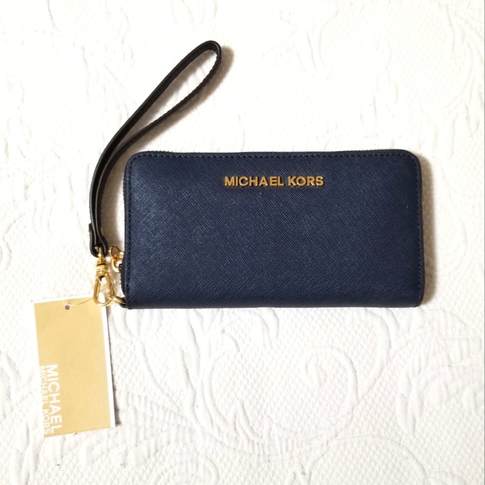 *NEW* MICHAEL KORS Navy Blue Jet Set Travel Bag Phone/Money/Passport/Card Case